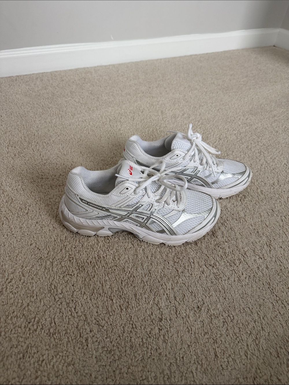 Asics White and Silver Women's Athletic Running Shoes